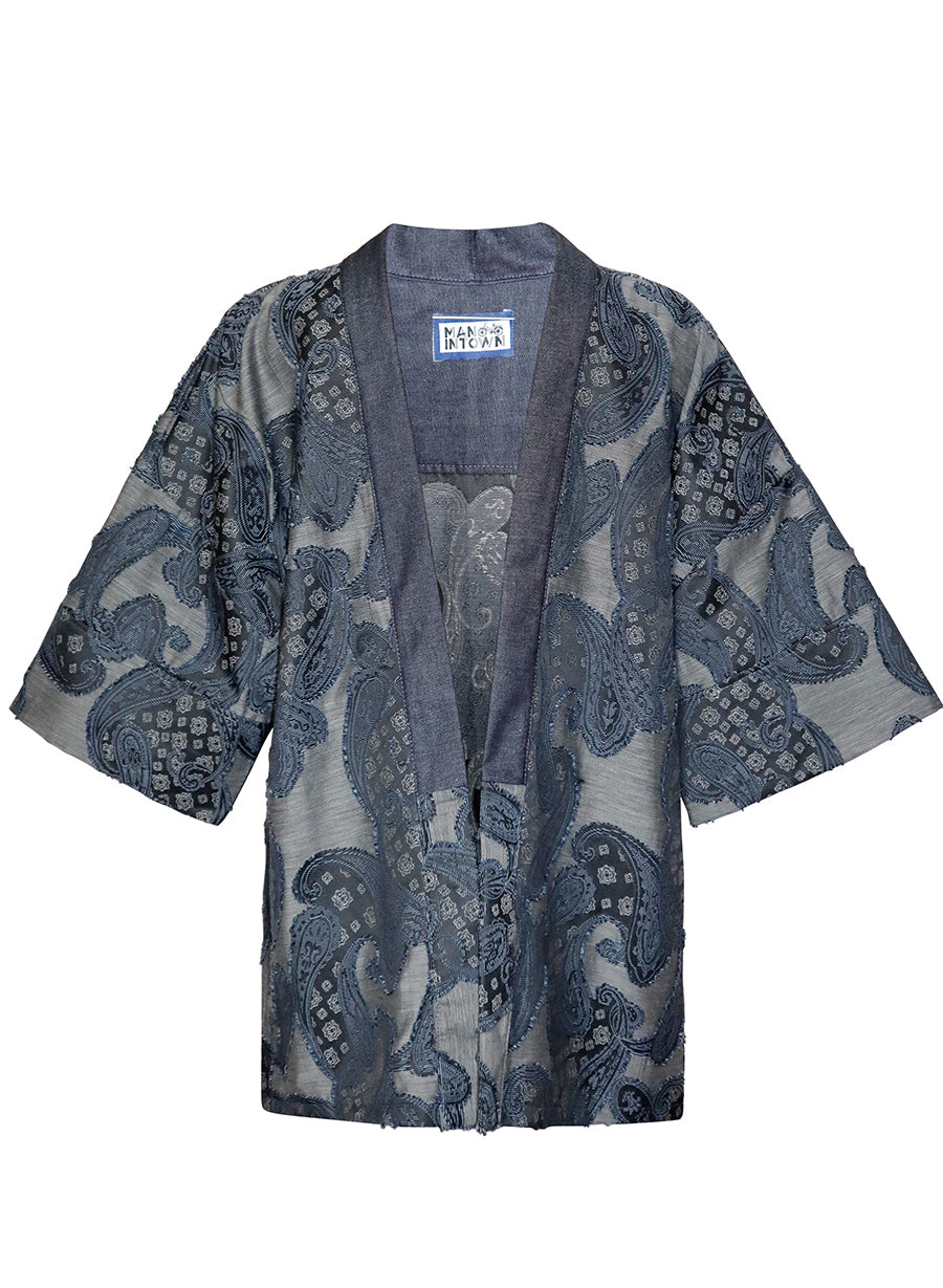 Women paisley denim kimono jacket