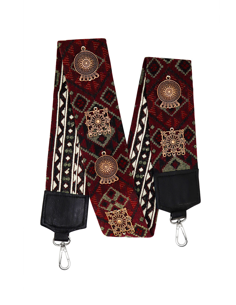 Bag Strap with Ethnic Pattern and Metallic Detail