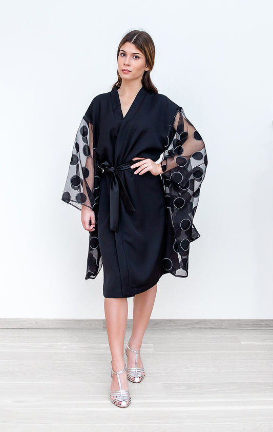 Model Wearing Dotted Kimono