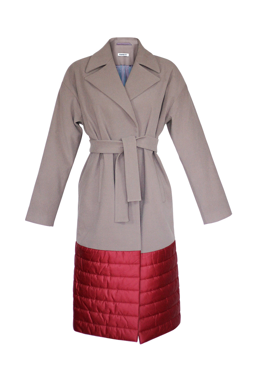 Two-Tone Partly Quilted Wrap Coat