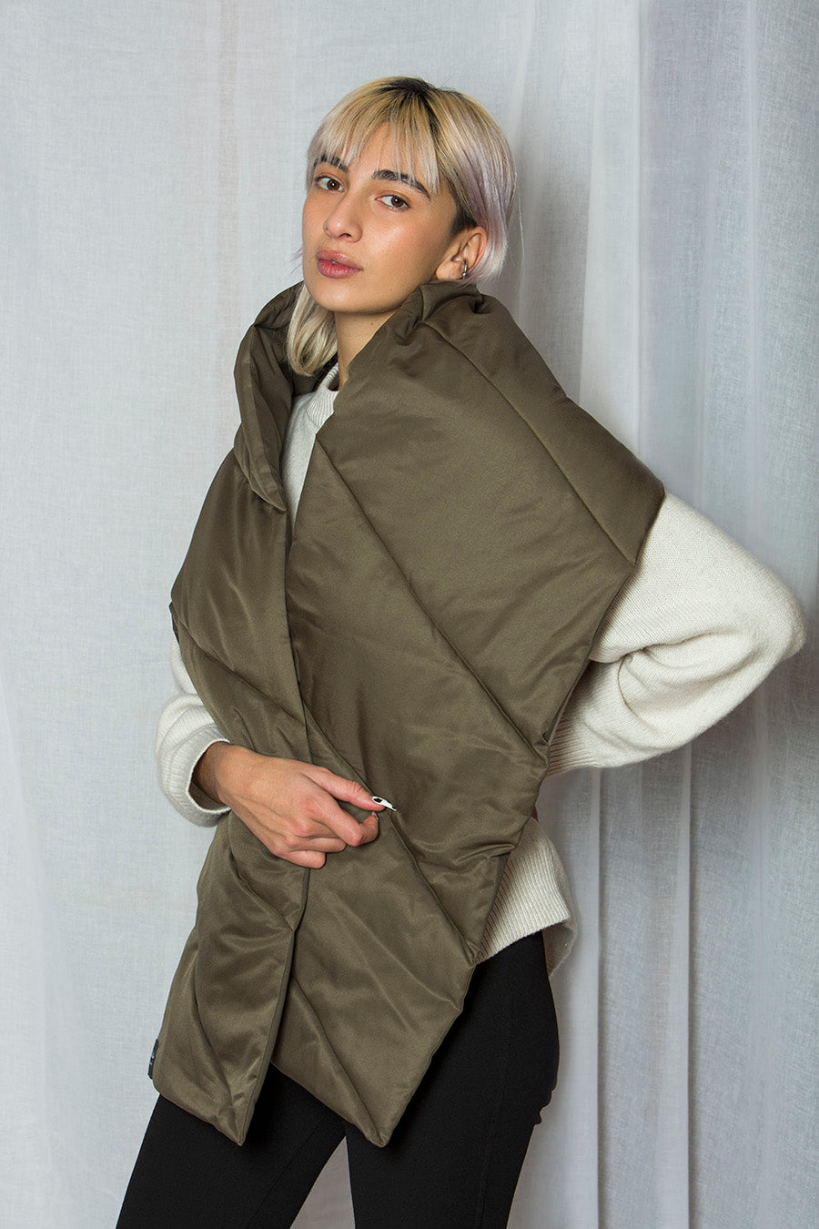 Quilted Shell Scarf - Khaki