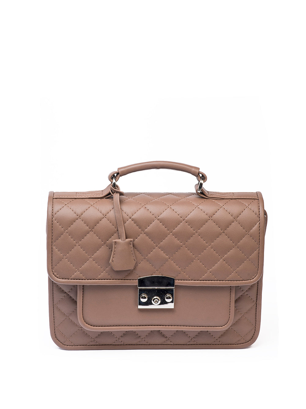 Quilted leather satchel bag - Chocolate