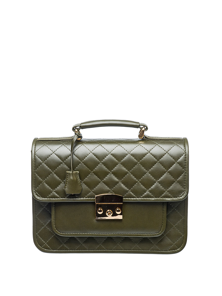 Quilted leather satchel bag - Olive