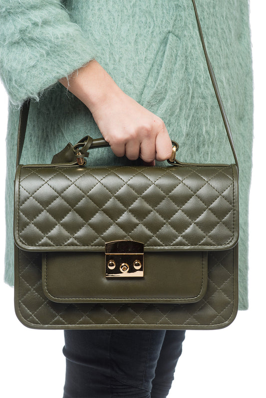 Quilted leather satchel handbag