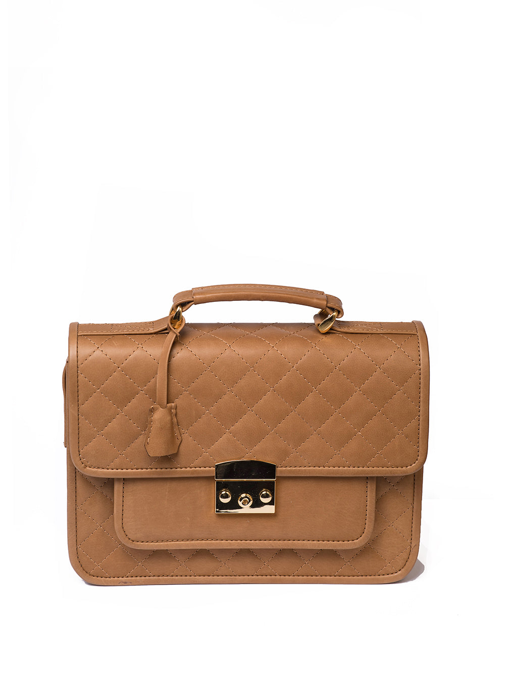 Quilted leather satchel bag - Camel