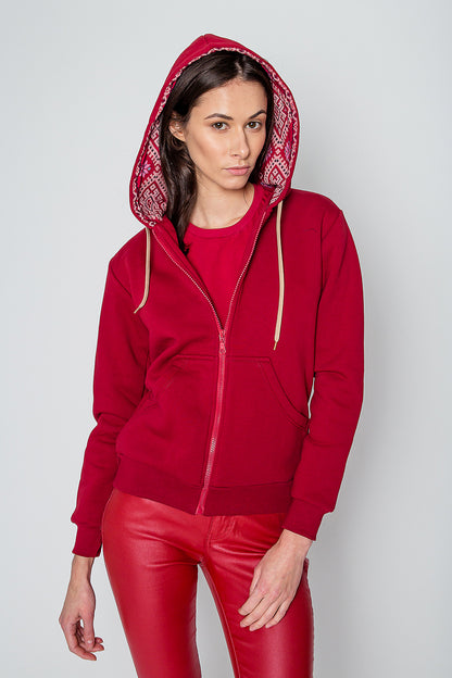 Red Etno Hoodie on model