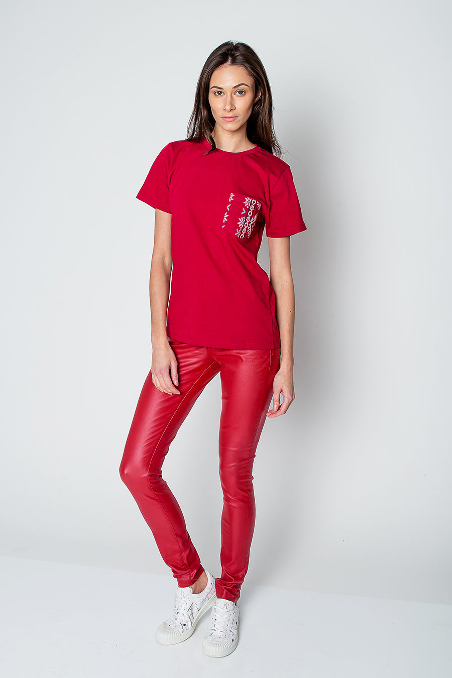 Red Ethno T-shirt with  Pocket