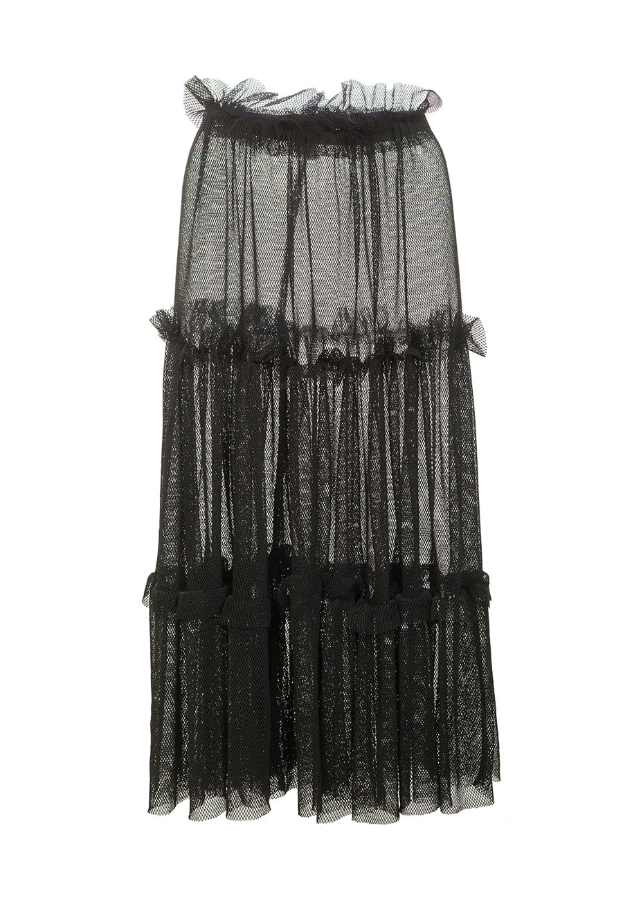 Black Mesh Ruffled Skirt