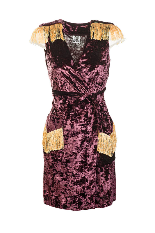 Velvet Wrap Mini Dress - Burgundy