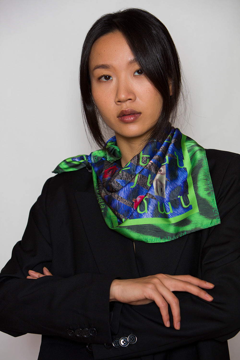 graphic print silk scarf