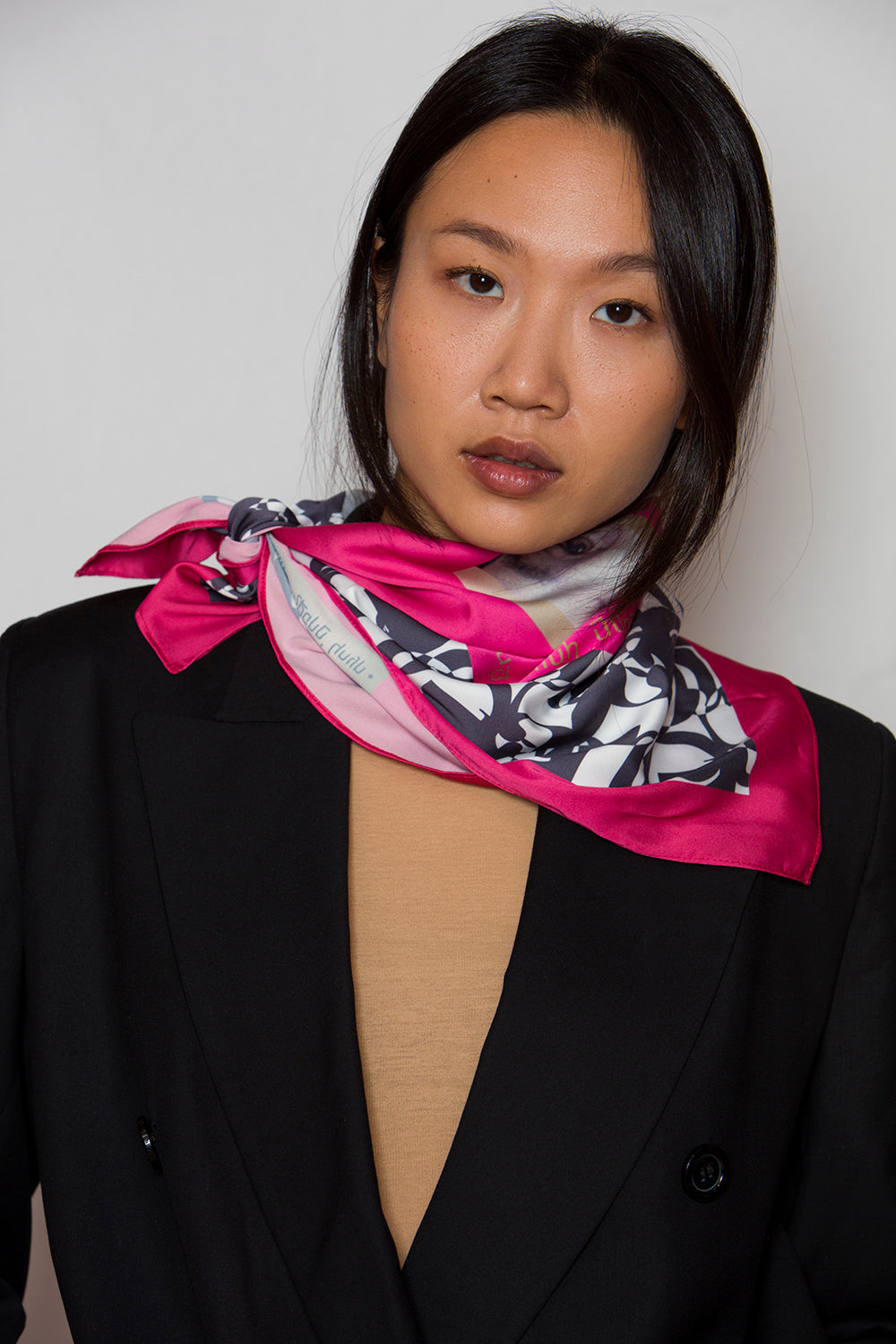 graphic print silk scarf