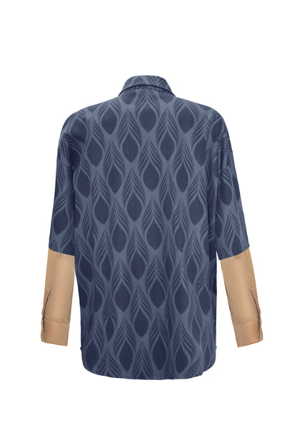 Two-Toned Pattern-Jacquard Denim Shirt