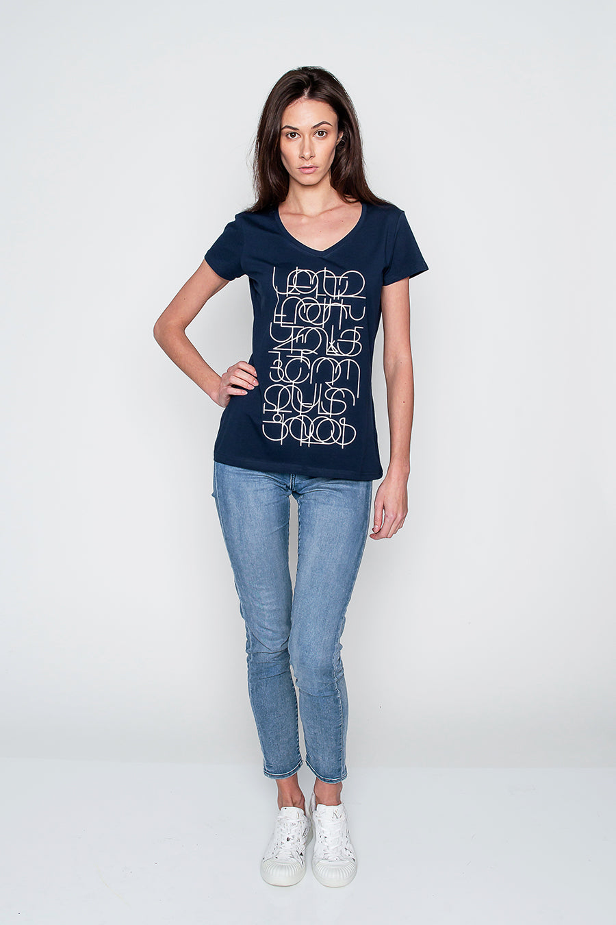 Model Wearing Armenian Alphabet T-shirt