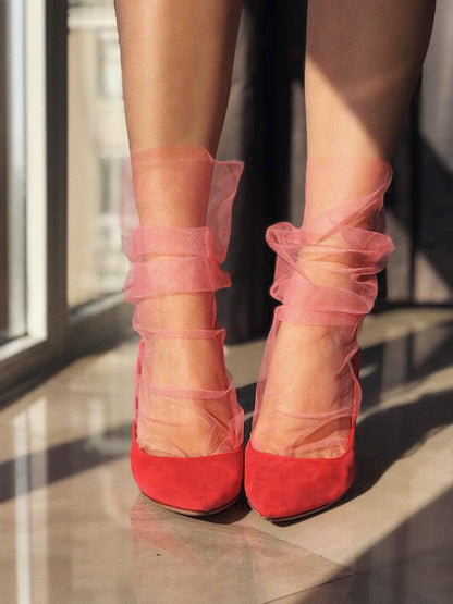 SocknScrol Tulle Socks - Red