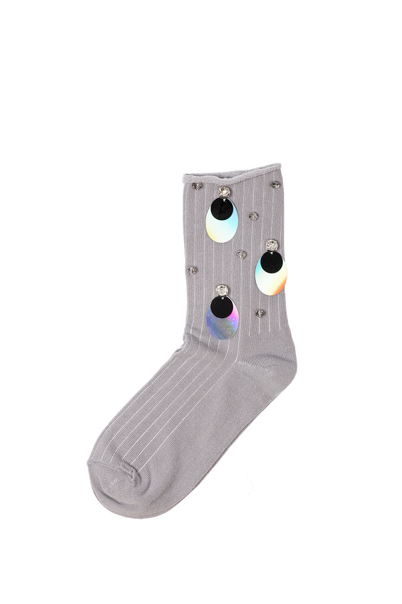 Embroidered Cotton Socks - Grey