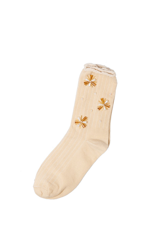 Embroidered Cotton Socks - Beige
