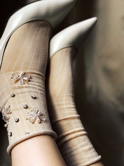 Embroidered Cotton Socks - Beige presentation mode