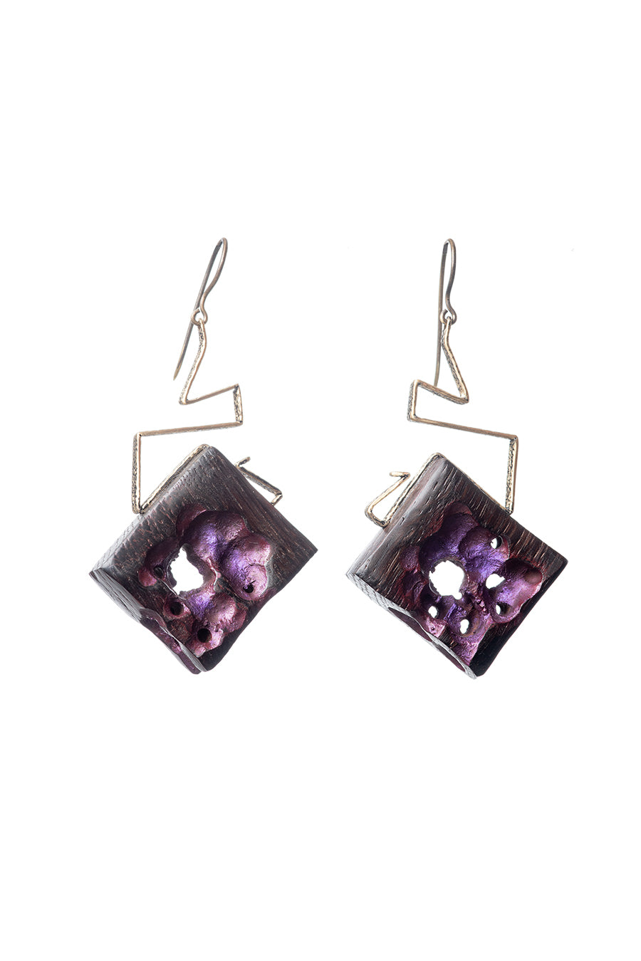 Wooden Earrings - Purple Squares