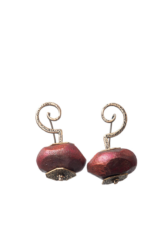 Wooden Chandelier Earrings - Red