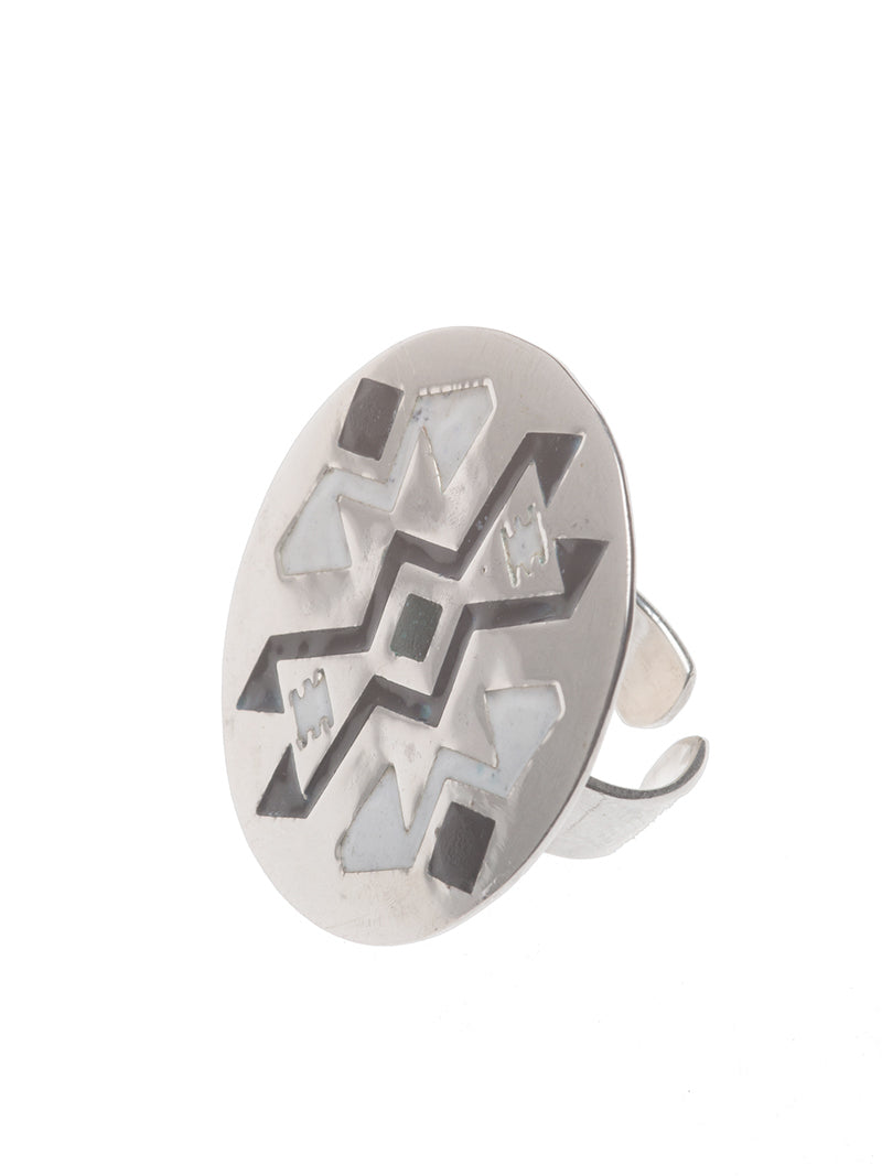 Sterling silver with enamel ring - Black/White