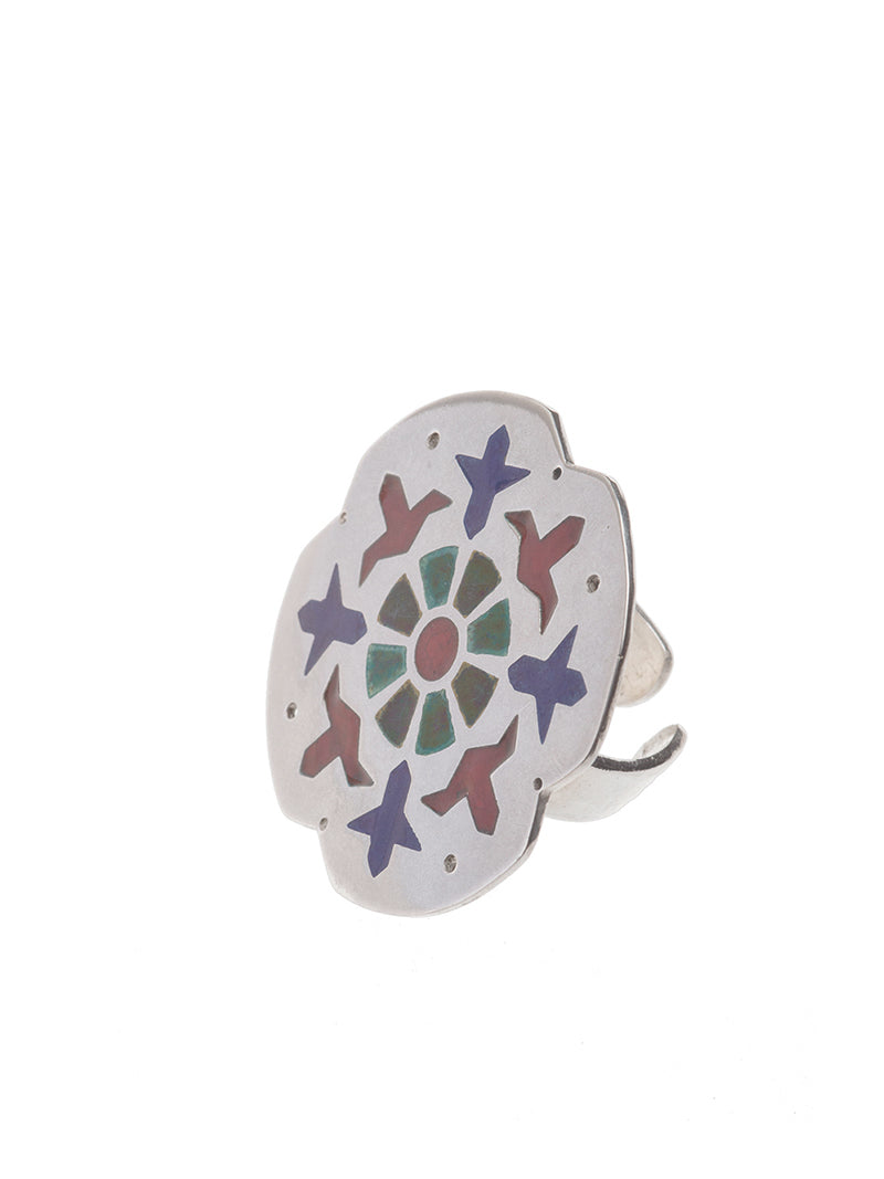 Sterling silver with enamel ring - Flower