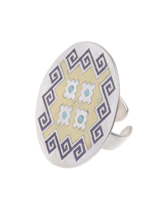 Sterling silver with enamel ring - Yellow/Blue