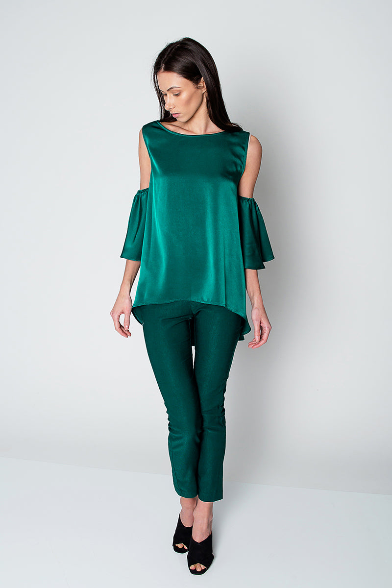 Cold Shoulder Silk Top front view
