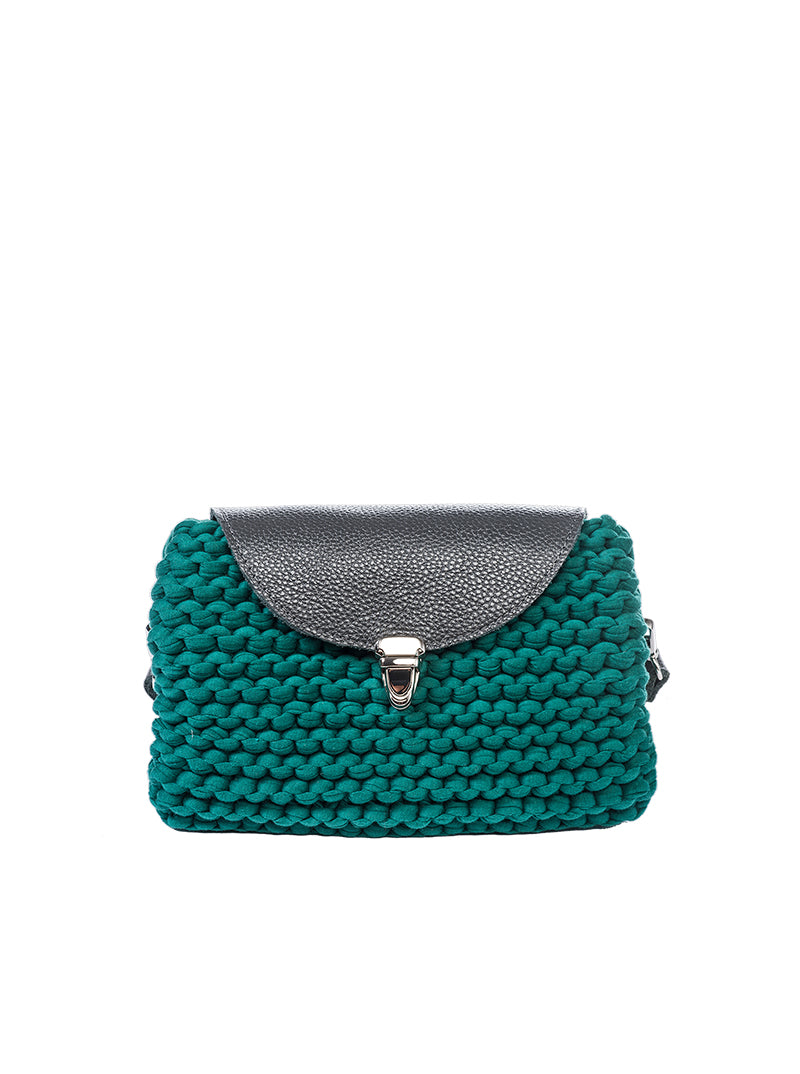 WoolBoo Knitbag - Green with black leather