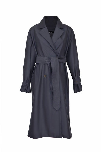 Ruffle Back Trench Coat - Navy