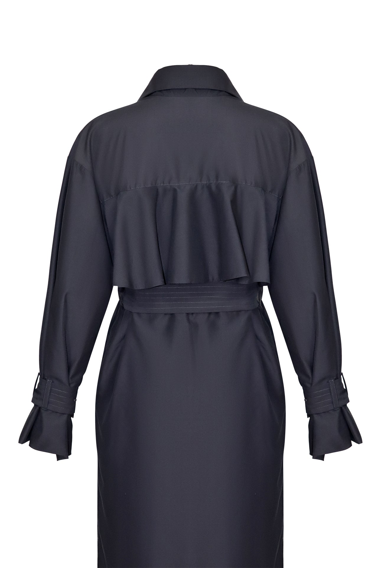 Ruffle Back Trench Coat - Navy