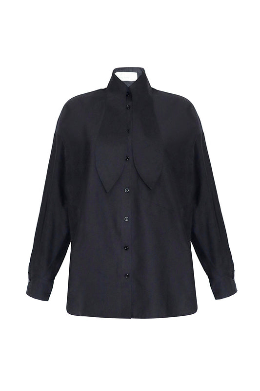 OM Shirt With Bow Tie Collar - Black