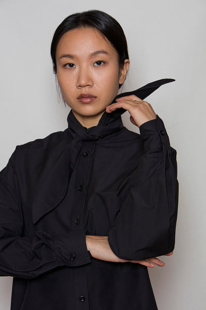 OM Shirt With Bow Tie Collar Black