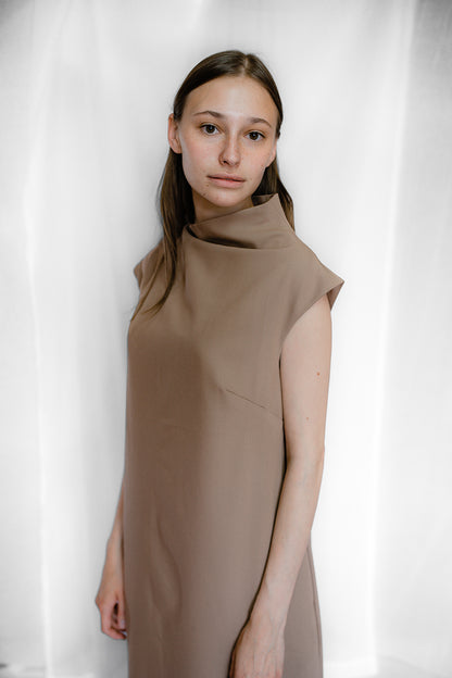 Beige asymmetric dress side view