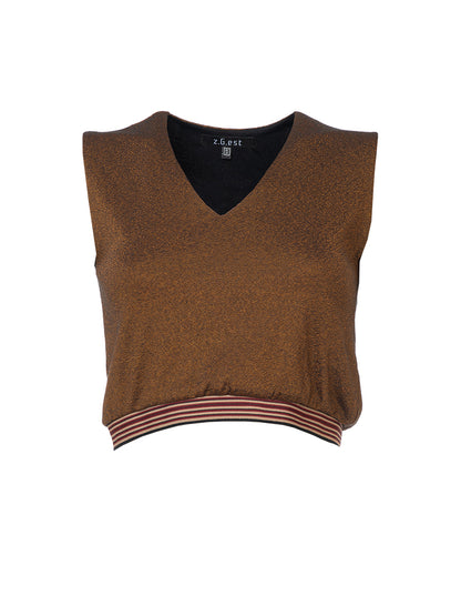 Brown Metallic Cropped Top