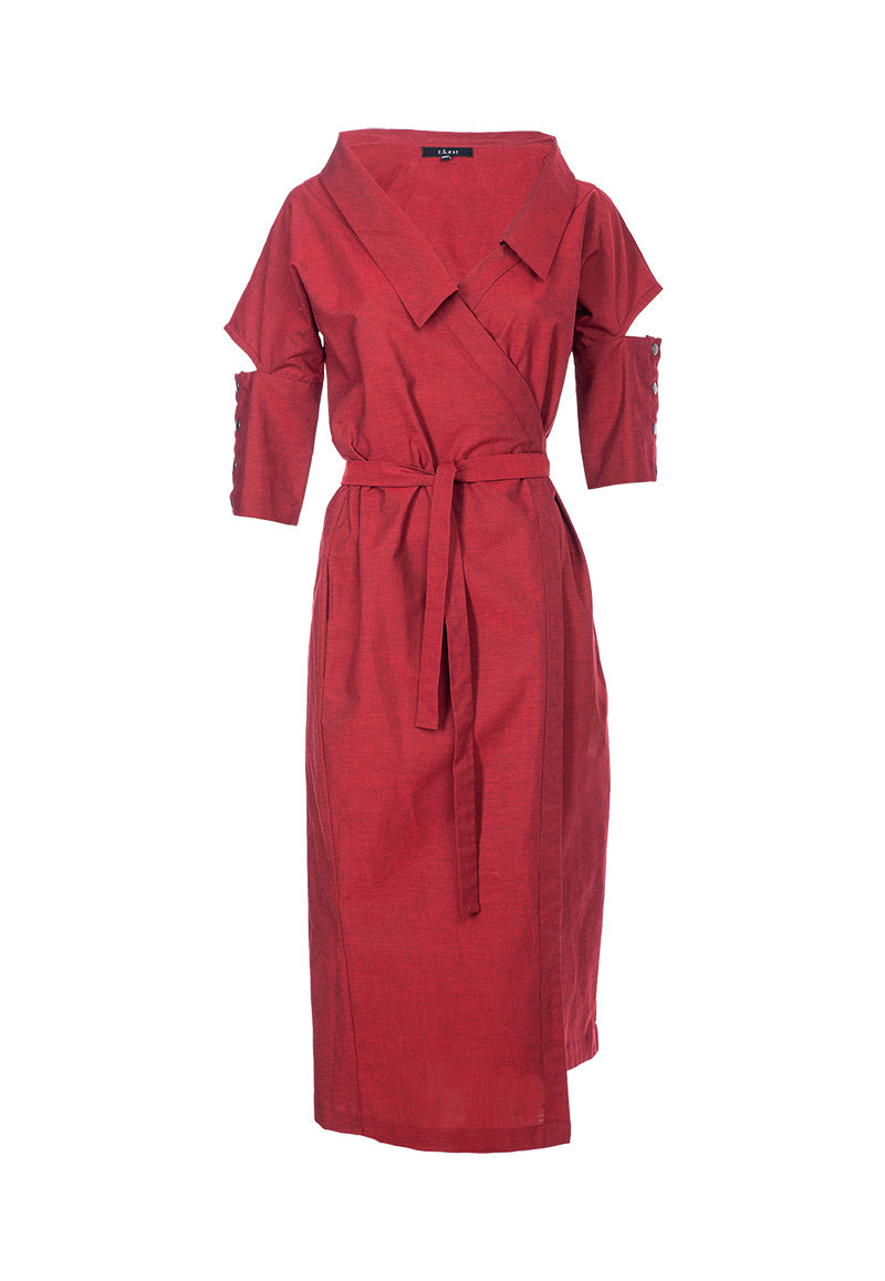 Red Wrap Cotton Dress