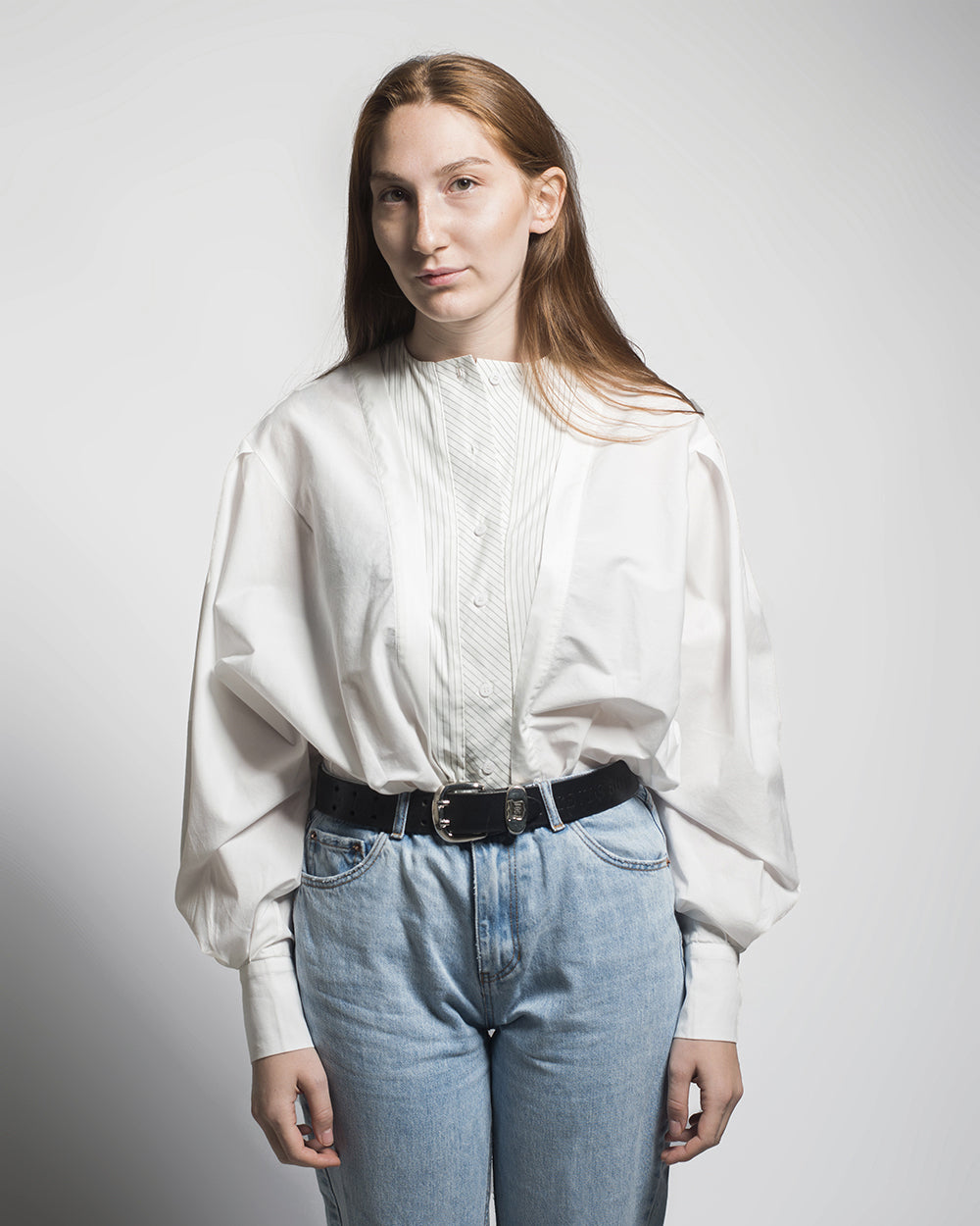 Collarless Style White Shirt by Zgest