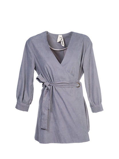 f by Faina Grey Wrap Blazer front view