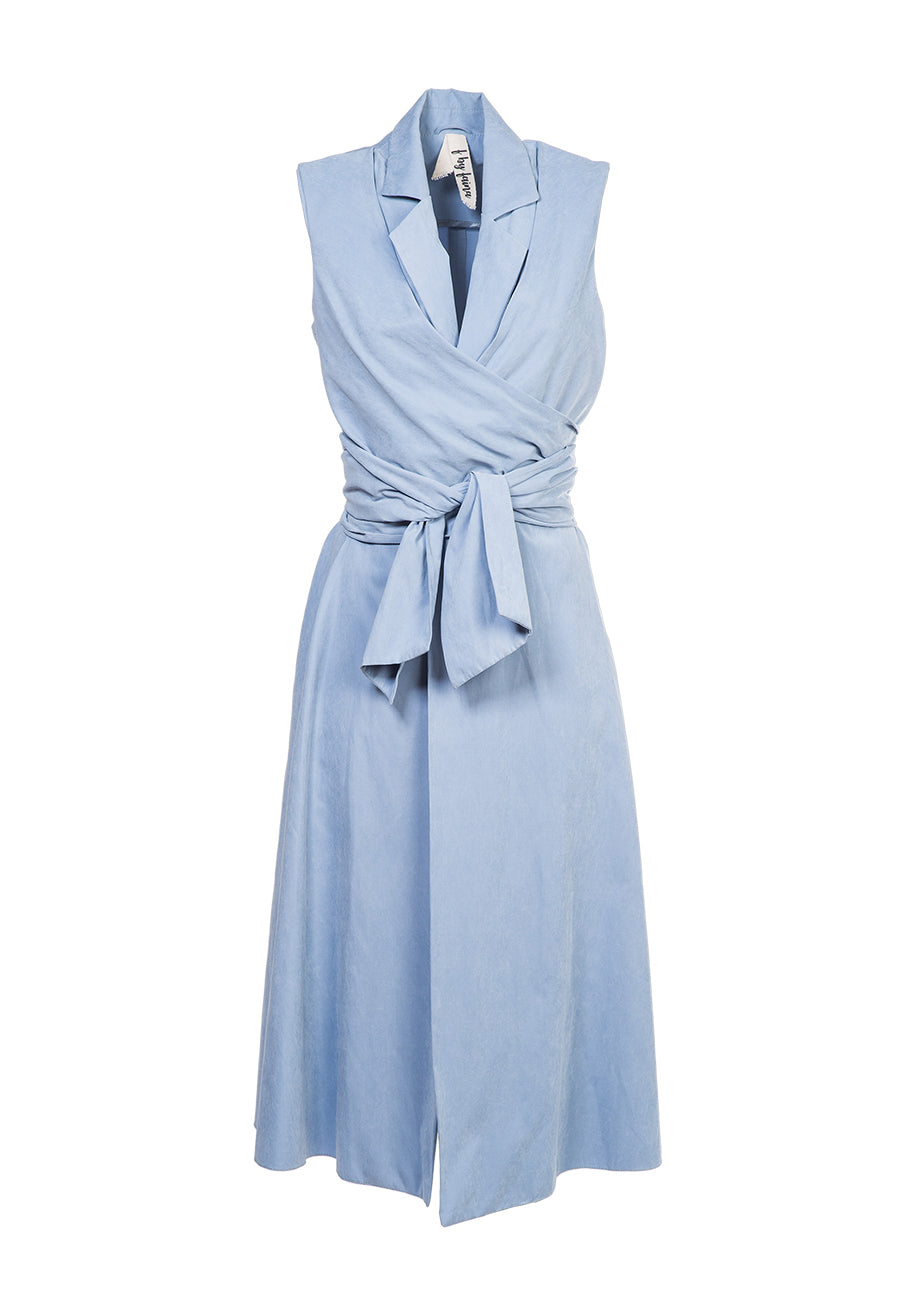 pastel blue wrap dress