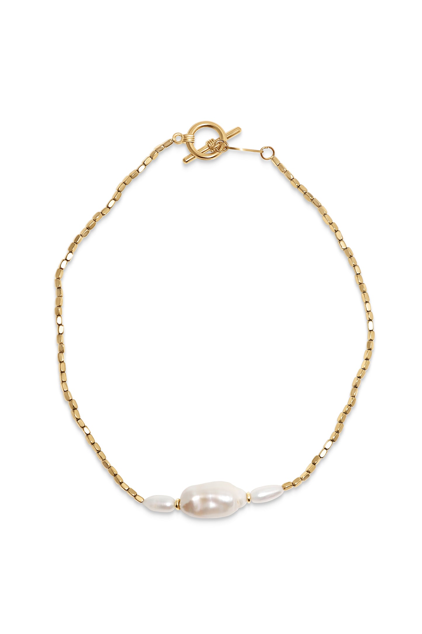 IK Gold Hematite & River Pearl Necklace