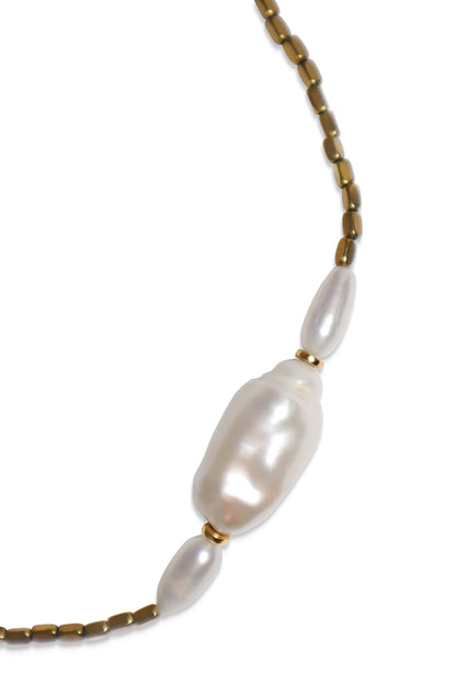 IK Gold Hematite & River Pearl Necklace