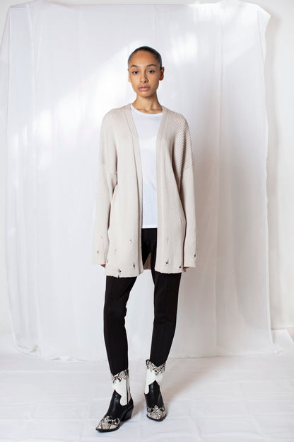 Distressed Cream Knit Cardigan