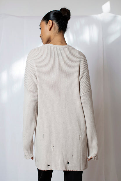 Distressed Cream Knit Cardigan