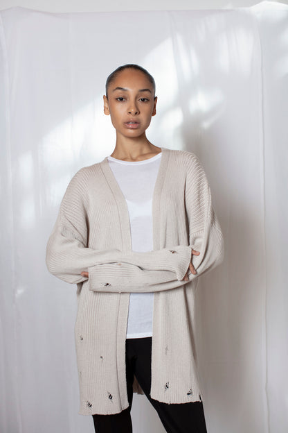 Distressed Cream Knit Cardigan