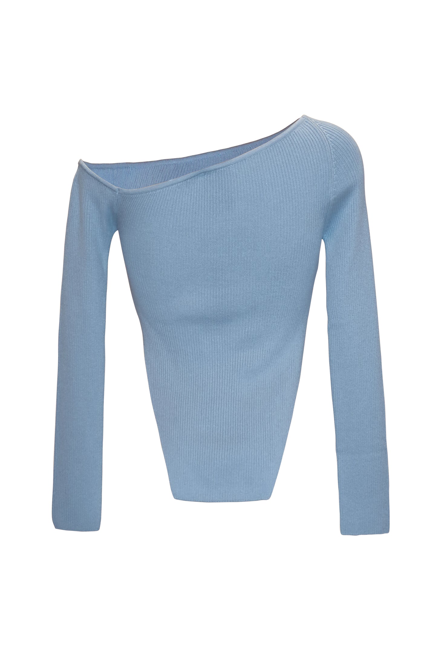 Asymmetric Knit Top with Open Shoulder Blue