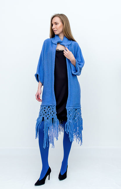 macrame-blue-cardigan on model