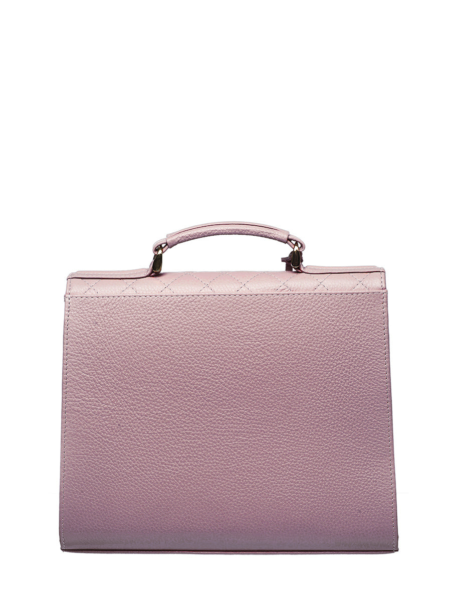 Quilted leather handbag - Mauve back view
