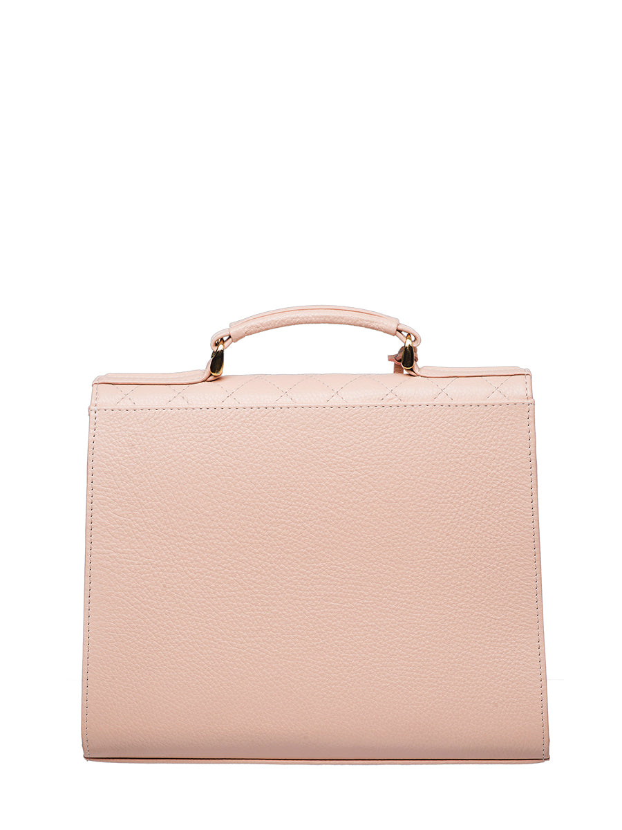 Quilted leather handbag - Pastel Pink back view